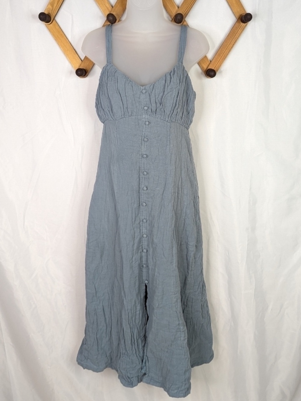 Sim & Sam Dusty Blue Milk Maid Peasant Cottagecore Midi Dress - Size Medium